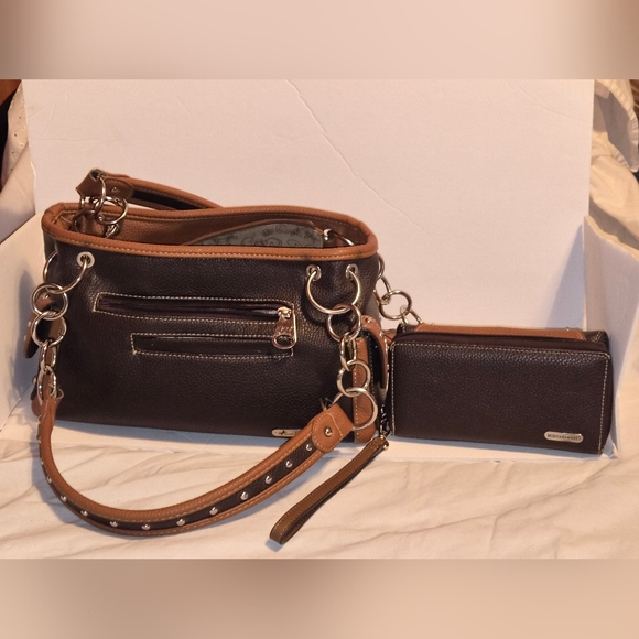 Montana West Brown and Black Cross Embellished Bag Set - Picture 2 of 7